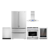 Cosmo 5 Piece Kitchen Package With 36" Freestanding Gas Range  36" Island Mount 24" Built-in Fully Integrated Dishwasher