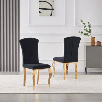 Rosdorf Park Set of 2 Velvet Dining Chairs: Upholstered High Back Side Chairs with Stainless Steel Legs