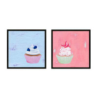 Lipman Art Blueberry & Strawberry Cupcakes. Set Of 2 by Katy Montica - 2 Piece Picture Frame Print Set