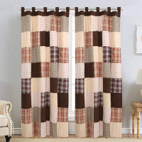 Rosalind Wheeler Brody Brown Plaid Stripe Patchwork Brown Rod Pocket Window Curtain Panel/drapes (2 Piece) With Tie Back