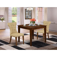 Red Barrel Studio 3-Pc Dining Set Includes a Square Table and 2 Upholstered Chairs - Antique Walnut finish