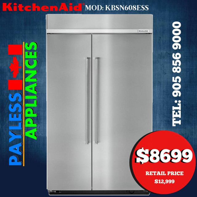 Kitchen Aid KBSN608ESS 48 Counter Depth Built In Side by Side Refrigerator 30.0  Cu. Ft. Capacity in Refrigerators in Mississauga / Peel Region