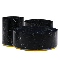 NTYUNRR Set Of 3 Marble Pattern  Round Coffee Table Side Table End Table Set For Living Room