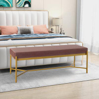 Mercer41 Sturdy Metal Frame Long Upholstered Bench: Elegant Design with Soft Velvet Cushion