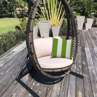 East Urban Home 17" X 17" Green And Ivory Blown Seam Striped Lumbar Indoor Outdoor Pillow