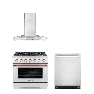 Cosmo Cosmo 3 Piece Kitchen Appliance Package with 36'' Gas Freestanding Range , Built-In Dishwasher , and Wall Mount Ra in Stoves, Ovens & Ranges