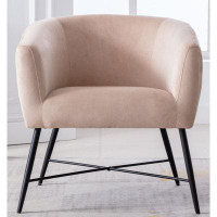 Everly Quinn Velvet Upholstered Accent Chair With Modern Clean-Line Design, Single Barrel Sofa Chair With Sturdy Metal L