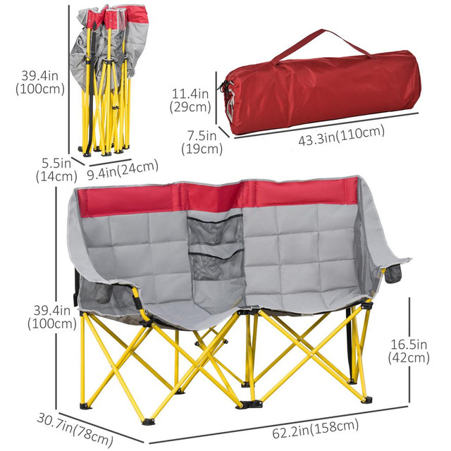 Camping Chair 62.2" L x 30.7" W x 39.4" H Red in Fishing, Camping & Outdoors - Image 3