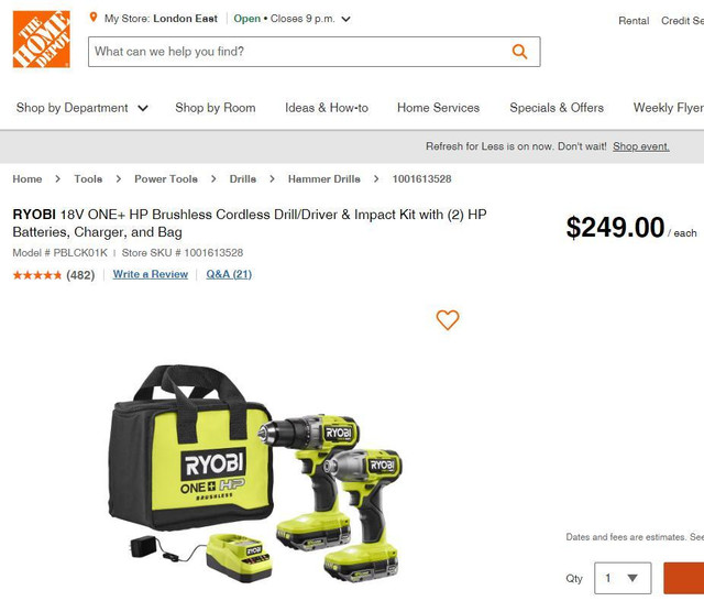 Brand New RYOBI HIGH PERFORMANCE SERIES CORDLESS DRILL SET --- $110 Less than Home Depot in Power Tools - Image 3