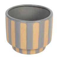 Joss & Main Round Stoneware Planter With Wax Relief Stripes, Holds 4 Inches Pot