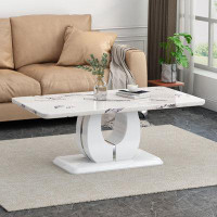 Wrought Studio Modern Faux Marble Rectangular Wooden Dining Table