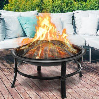 KingSo 18" H x 26" W Stainless Steel Wood Burning Outdoor Fire Pit with Lid