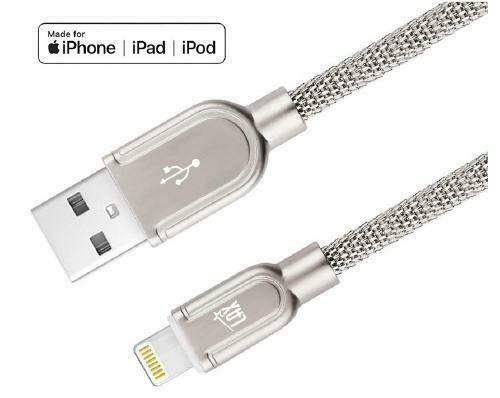 4 ft. LAX Apple MFI Certified Tough Metal Mesh Lighning to USB Cable - Silver in Cell Phone Accessories - Image 2