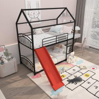 Harper Orchard Twin Over Twin Metal Bunk Bed With Slide, House Bunk Bed With Slide For Kids