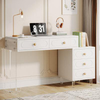 Wrought Studio White Computer Desk with 5 Drawers