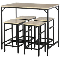 5 PIECES INDUSTRIAL RECTANGULAR BAR TABLE SET, DINING TABLE SET BREAKFAST TABLE WITH 4 STOOLS FOR DINING ROOM