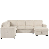 Everly Quinn U-Shaped Corduroy Combination Corner Sofa With Storage Lounge Chair, 6-Seater Oversized Sofa, Suitable For