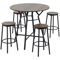 5-PIECE BAR TABLE AND CHAIRS SET, SPACE SAVING DINING TABLE WITH 4 STOOLS FOR PUB &amp; KITCHEN