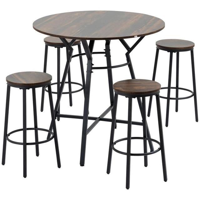 5-PIECE BAR TABLE AND CHAIRS SET, SPACE SAVING DINING TABLE WITH 4 STOOLS FOR PUB &amp; KITCHEN in Dining Tables & Sets