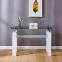 Ivy Bronx White MDF Console Table, Tempered Glass Top, Modern Foyer Area Table