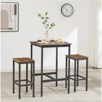 17 Stories Bar Table Set, Square Bar Table With 2 Bar Chairs, Industrial Style Bar Chairs