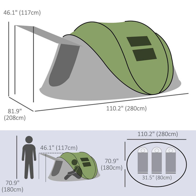 Camping Tent 110.2" L x 81.9" W x 46.1" H Green in Fishing, Camping & Outdoors - Image 3