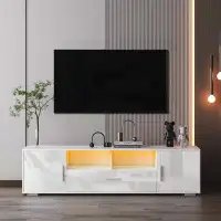 Ivy Bronx QUICK ASSEMBLE  Morden TV Stand,Only 20 Minutes To Finish Assemble, With LED Lights,High Glossy Front TV Cabin