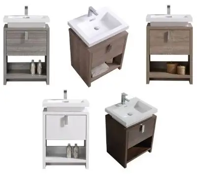 24 Inch - 1 Drawer 1 Cubby Available in 5 Finishes ( D=19.75 ) w Acrylic Composite Sink The Levi fre...