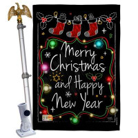 Breeze Decor Chalkboard Merry Christmas - Impressions Decorative Aluminum Pole & Bracket House Flag Set HS114145-BO-02