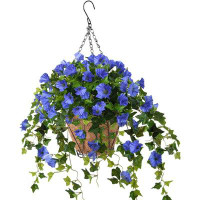 Primrue Artificial Vine Silk Petunia Flowers,Hanging Plant in Basket