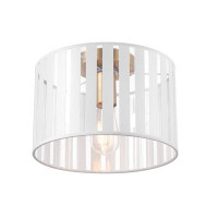 Novogratz x Globe Electric 1-Light Matte Brass Flush Mount Ceiling Light with Clear and White Striped Plastic Shade