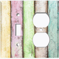 WorldAcc Metal Light Switch Plate Outlet Cover (Colourful Pastel Fence Vertical - Single Toggle Single Duplex)