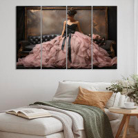Design Art Fashion Pink Dress Elegance Unveiled II - Fashion Wall Art Living Room - 4 Panels