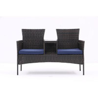 Winston Porter Transform Your Outdoor Space: All-weather Pe Rattan Patio Loveseat Set With Integrated Coffee Table, Temp