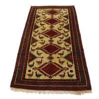 Loon Peak One-of-a-Kind Fulkerson Hand-Knotted Red/Beige 3'x 6' Wool Area Rug