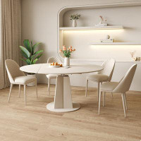 Fit and Touch 4 - Person Creamy white Round Sintered Stone tabletop Dining Table Set