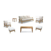 Teak Smith 7 Pc Sofa Set: Sofa, 2 Lounge Chairs, 2 Ottomans, Coffee&SideTable + Sunbrella #57003 White Cushions-33" H x
