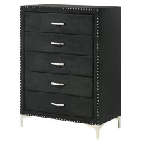 Mercer41 Moha 50 Inch Tall Dresser Chest, 5 Drawers, Metal Handles, Black Velvet