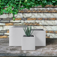 Latitude Run® Kante 3 Piece 16", 12" and 10" H Square Lightweight Pure White Concrete Metal Indoor Outdoor Planters, Sea