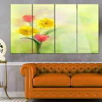 Design Art Tulips and Daffodils in Soft Colour and Blur' 4 Piece Painting Print on Metal Set