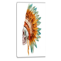 Design Art Skull with Feathers Digital Graphic Art on Wrapped Canvas