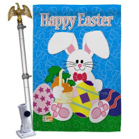 Breeze Decor Happy Bunny - Impressions Decorative Aluminum Pole & Bracket House Flag Set HS103029-BO-02