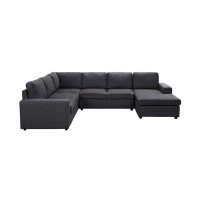 Latitude Run® Linen Sectional Sofa with Reversible Chaise in Dark Grey.