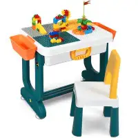 Topbuy Topbuy Kids 5-in-1 Building Block Table W/chair & Double-sided Table Top Children Drawing Table Best Gift For Kid