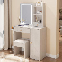 Ivy Bronx Makeup Vanity With Cushioned Stool