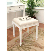 Ophelia & Co. Initial O-Grey Vanity Stool with White Base and Double Welting