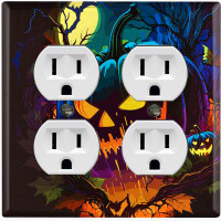 WorldAcc Metal Light Switch Plate Outlet Cover (Halloween Night Spooky Pumpkin - Double Duplex)