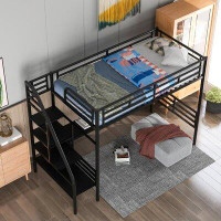 Kunpeng Twin Size Metal Loft Bed Frame With Desk
