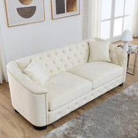 Red Cloud 77-Inch Modern Chesterfield Velvet Sofa, 3-Seater Sofa, Upholstered Tufted Backrests With Nailhead Arms And 2