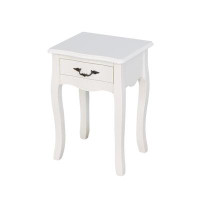 Red Barrel Studio TDCNightstand Drawer & Shelf; Accent Sofa Side Table Curved Legs for Living Room; Bedroom White